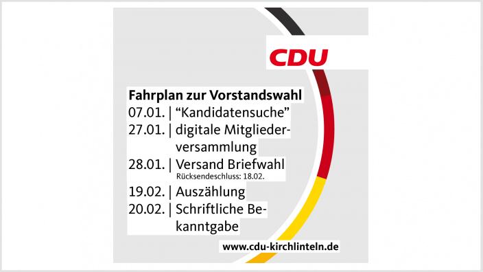 CDU wählt neuen Vorstand per Briefwahl / Digitale Mitgliederversammlung am 27. Januar